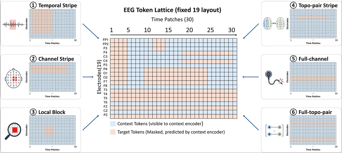 Neurotopology-Aware Multi-scale Electrode-Temporal Masking (N-MET) selects structured target locations on the electrode--time lattice.